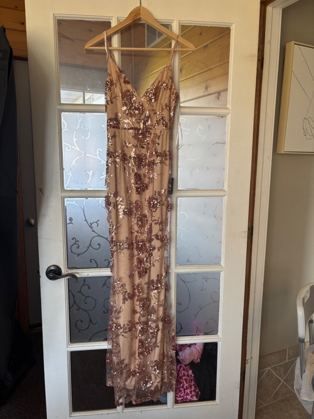 Lulu's Rose Gold Sequin Floral Maxi Dress